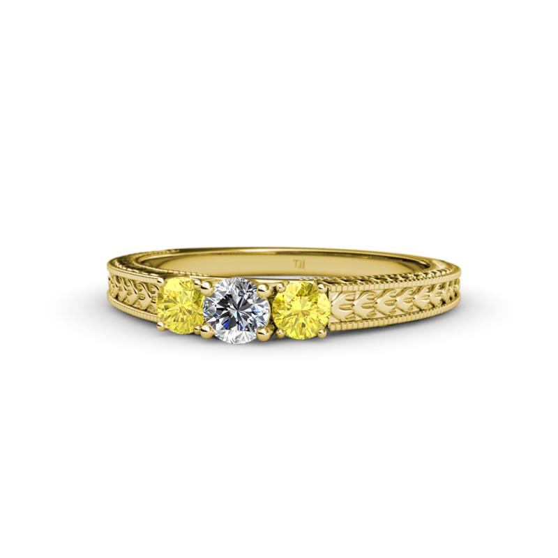 Reveka Yellow Sapphire and Lab Grown Diamond Three Stone Engagement Ring 