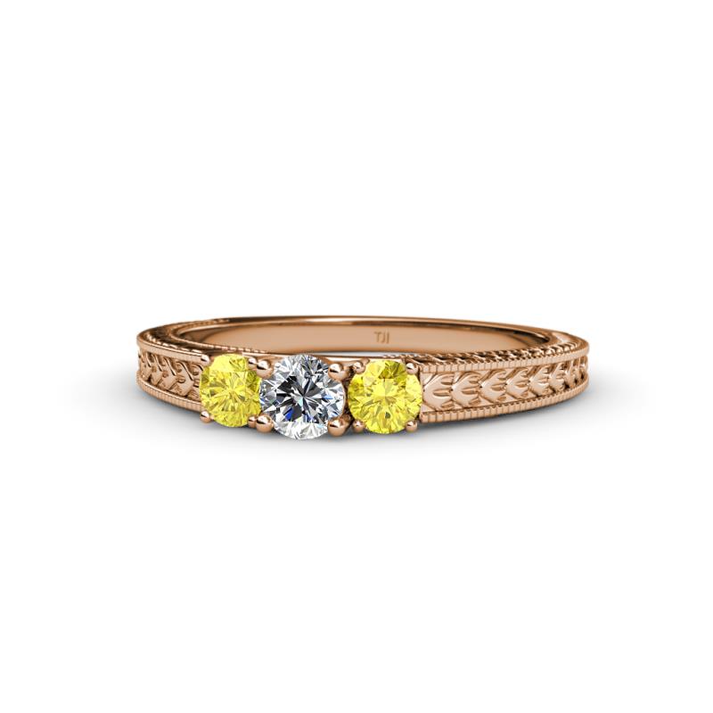 Reveka Yellow Sapphire and Lab Grown Diamond Three Stone Engagement Ring 