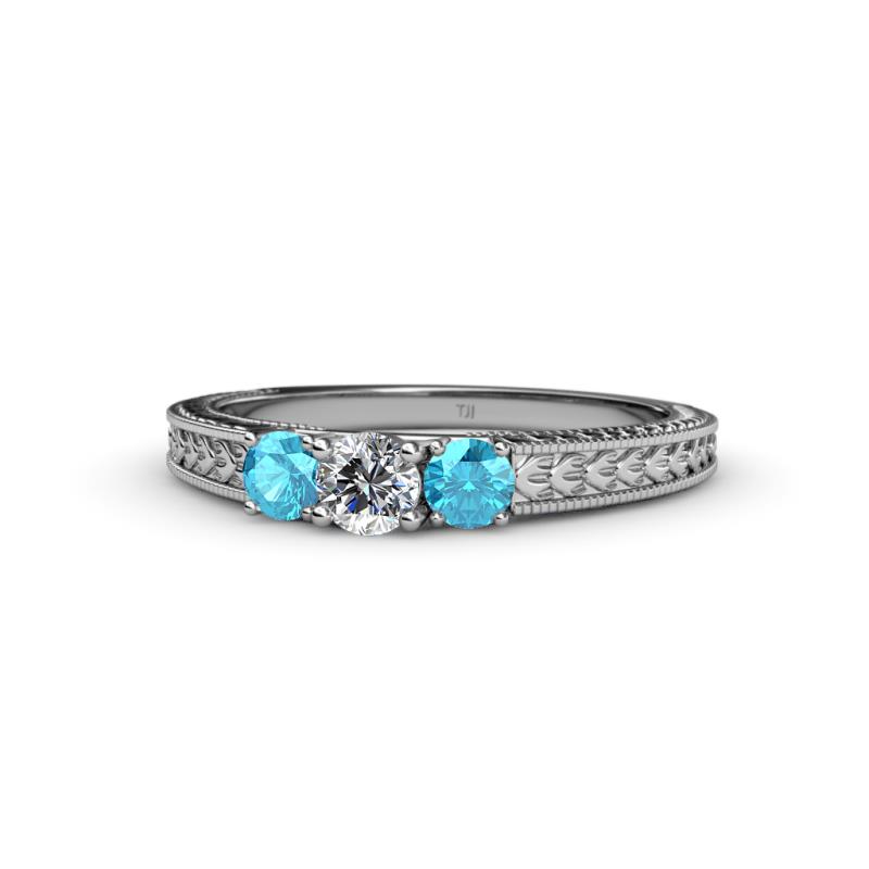 Reveka London Blue Topaz and Lab Grown Diamond Three Stone Engagement Ring 