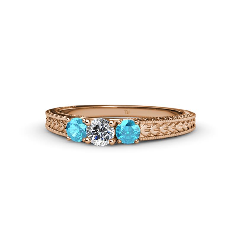 Reveka London Blue Topaz and Lab Grown Diamond Three Stone Engagement Ring 