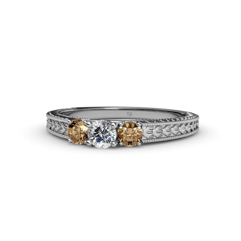 Reveka Smoky Quartz and Lab Grown Diamond Three Stone Engagement Ring 