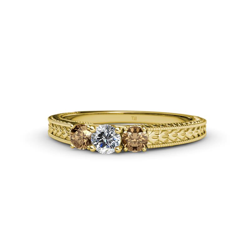 Reveka Smoky Quartz and Lab Grown Diamond Three Stone Engagement Ring 