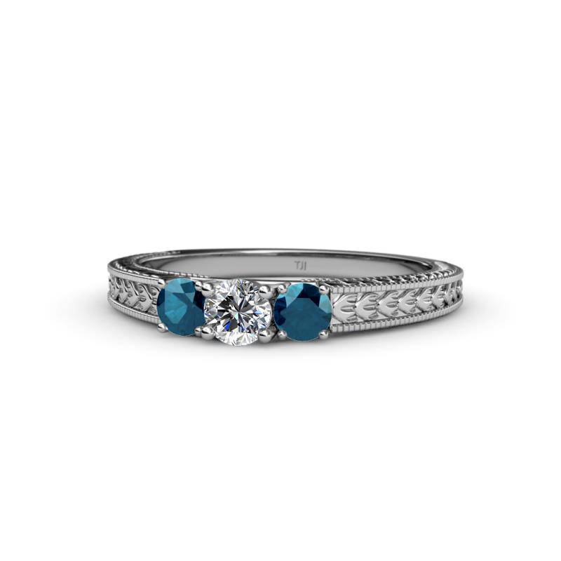 Reveka Blue and White Lab Grown Diamond Three Stone Engagement Ring 