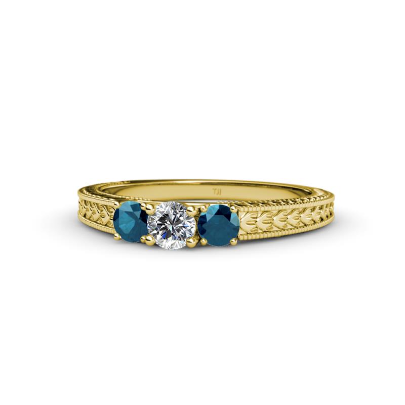 Reveka Blue and White Lab Grown Diamond Three Stone Engagement Ring 