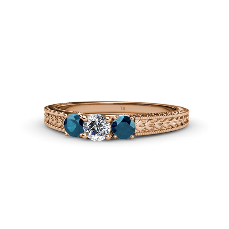 Reveka Blue and White Lab Grown Diamond Three Stone Engagement Ring 