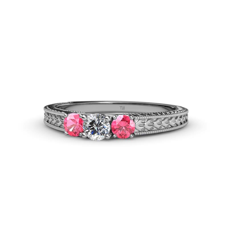 Reveka Pink Tourmaline and Lab Grown Diamond Three Stone Engagement Ring 