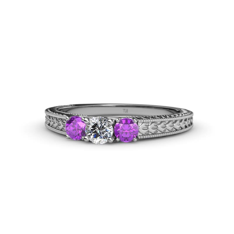 Reveka Amethyst and Lab Grown Diamond Three Stone Engagement Ring 
