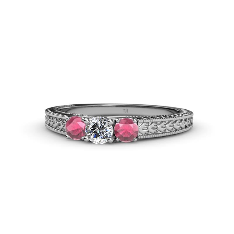 Reveka Rhodolite Garnet and Lab Grown Diamond Three Stone Engagement Ring 