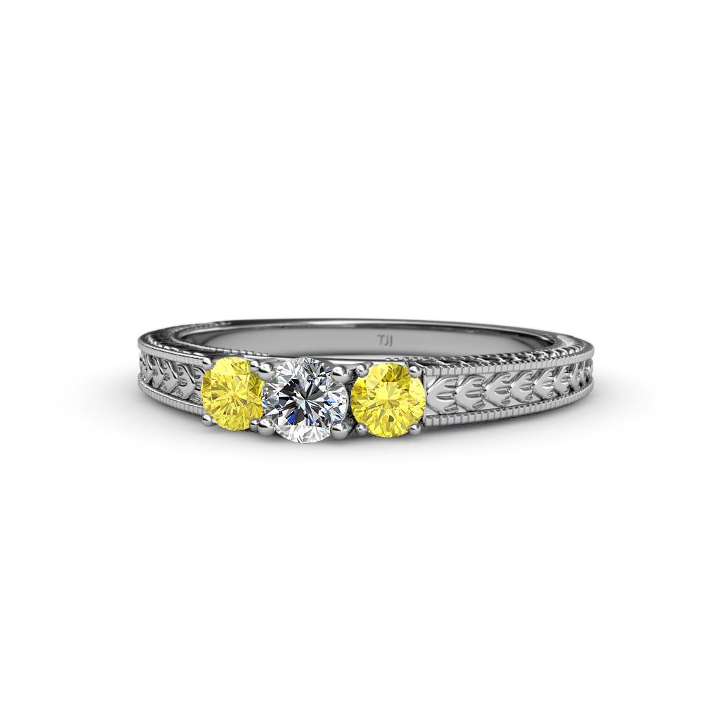 Reveka Yellow Sapphire and Lab Grown Diamond Three Stone Engagement Ring 