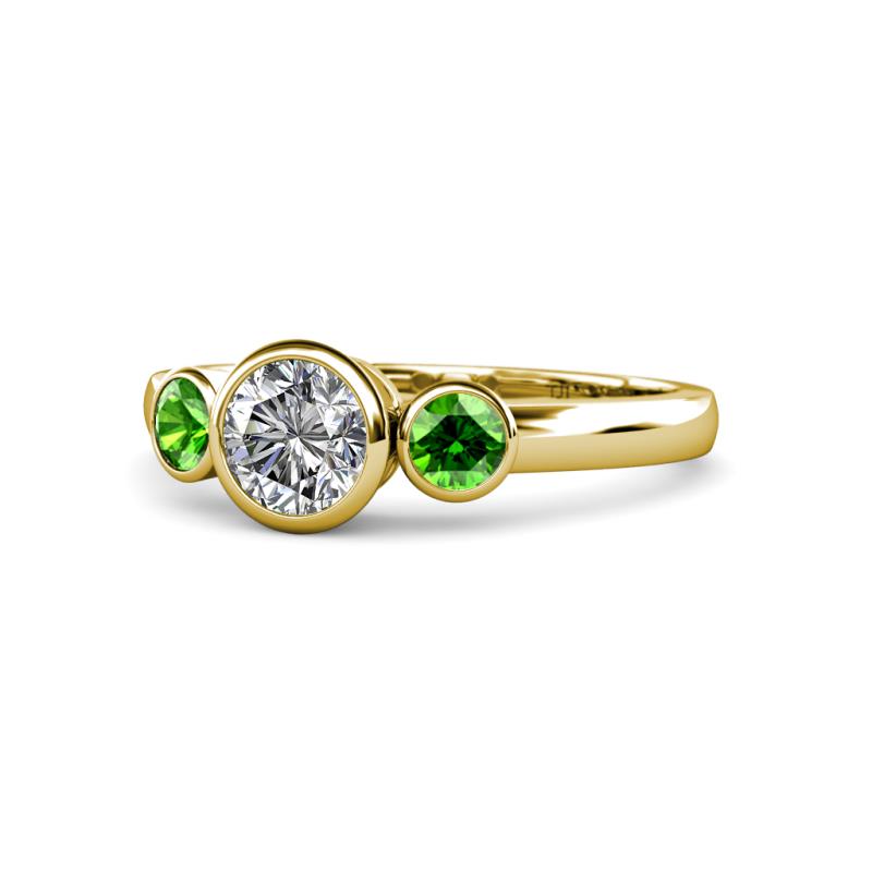 Avrit Green Garnet and Lab Grown Diamond Three Stone Engagement Ring 