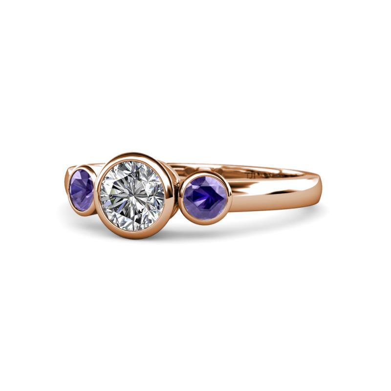 Avrit Iolite and Lab Grown Diamond Three Stone Engagement Ring 