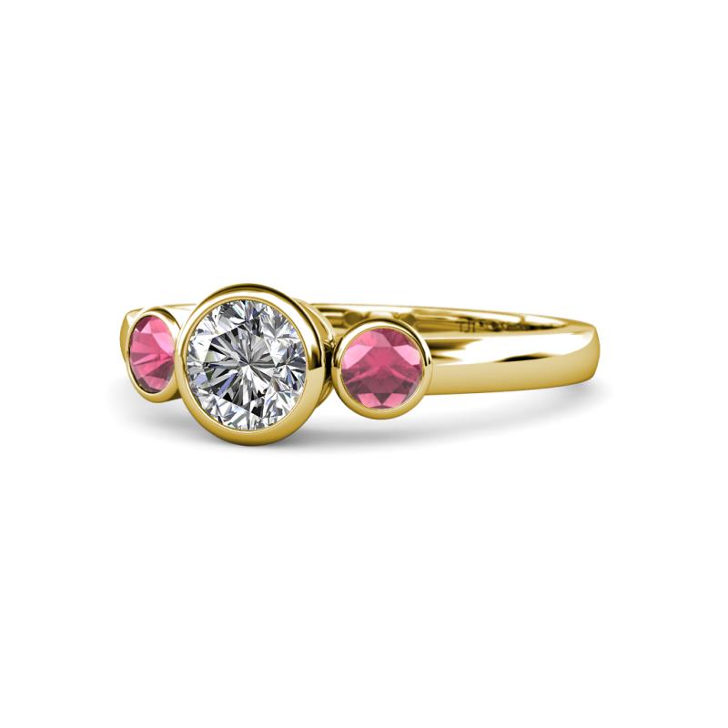 Avrit Rhodolite Garnet and Lab Grown Diamond Three Stone Engagement Ring 