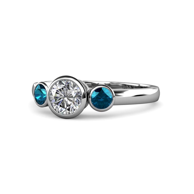 Avrit Blue Diamond and White Lab Grown Diamond Three Stone Engagement Ring 