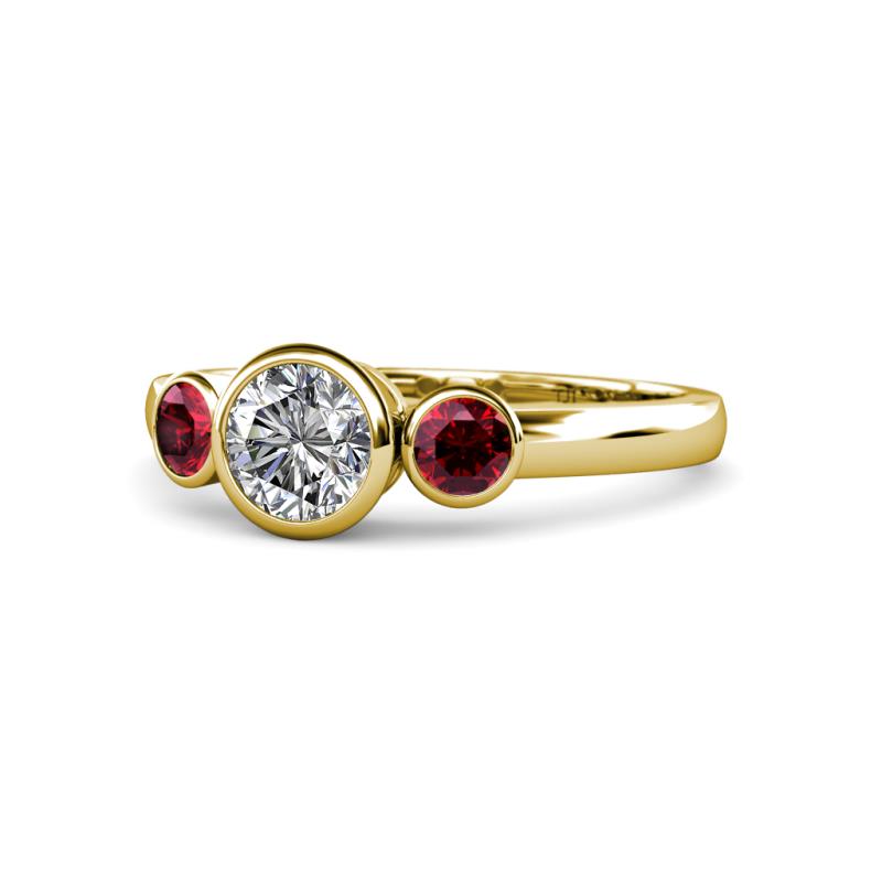 Avrit Ruby and Lab Grown Diamond Three Stone Engagement Ring 