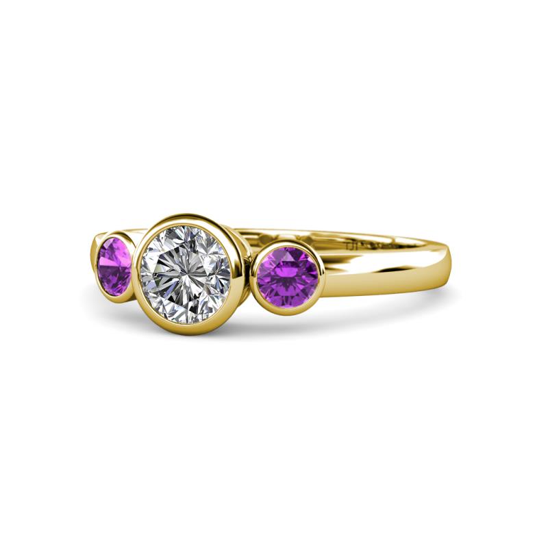 Avrit Amethyst and Lab Grown Diamond Three Stone Engagement Ring 