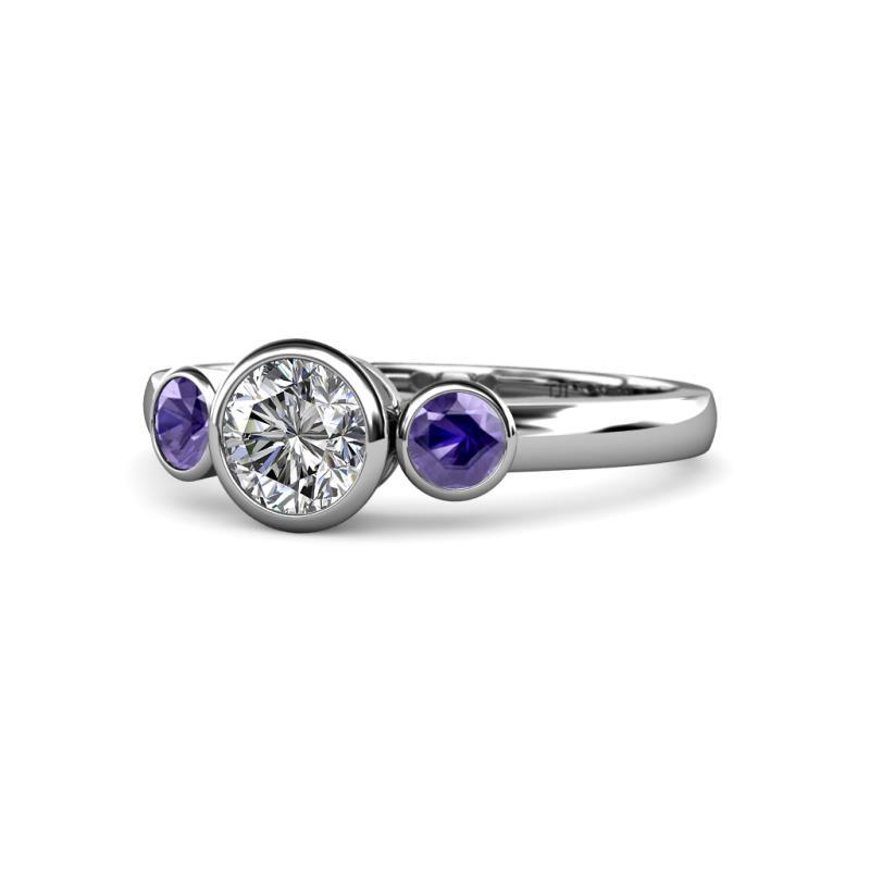 Avrit Iolite and Lab Grown Diamond Three Stone Engagement Ring 