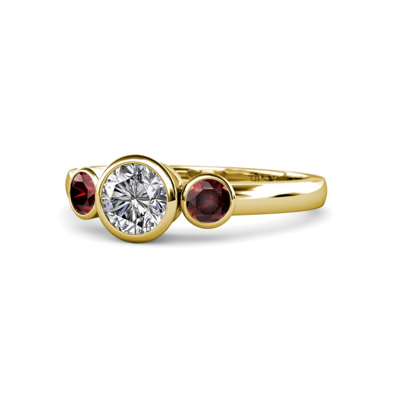 Avrit Red Garnet and Lab Grown Diamond Three Stone Engagement Ring 