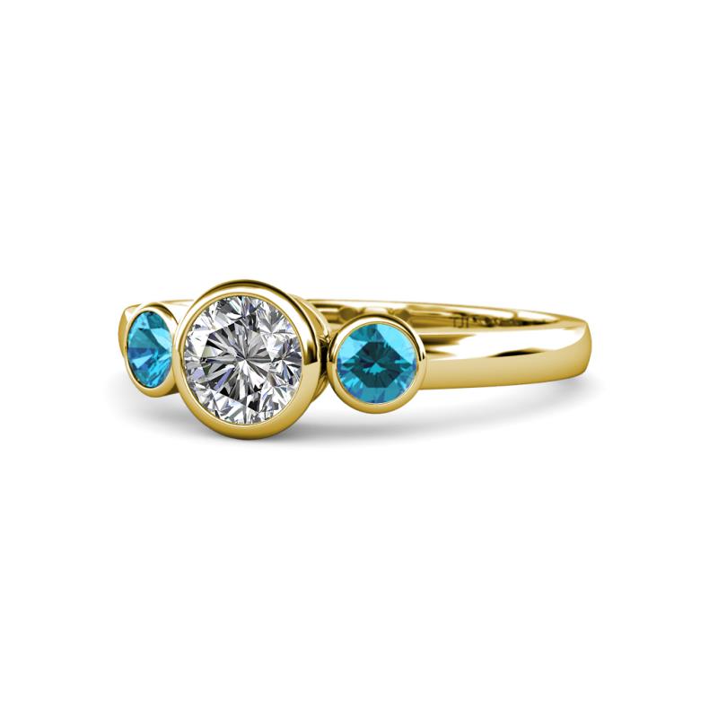 Avrit London Blue Topaz and Lab Grown Diamond Three Stone Engagement Ring 