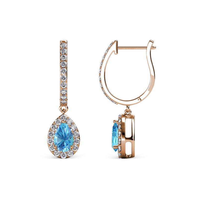 Ilona 0.98 ctw Blue Topaz Pear Shape (5x3 mm) with accented Diamond Halo Dangling Earrings 