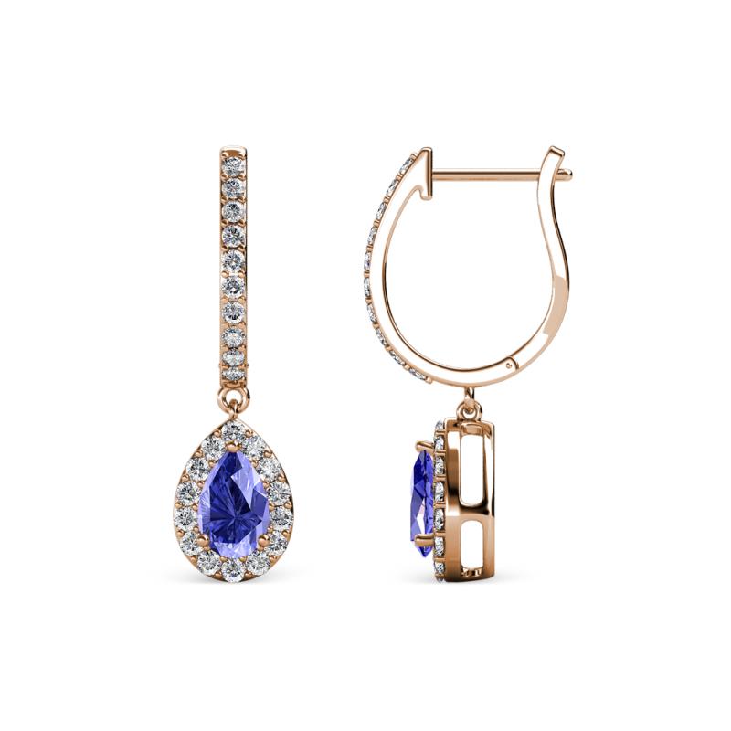Ilona 0.98 ctw Tanzanite Pear Shape (5x3 mm) with accented Diamond Halo Dangling Earrings 