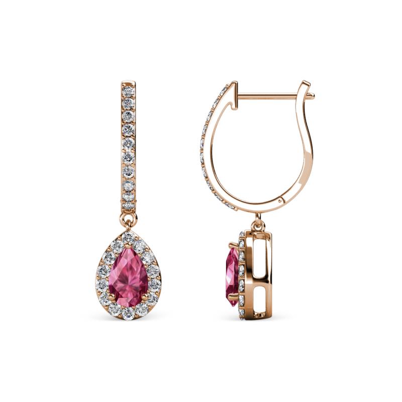 Ilona 0.98 ctw Pink Tourmaline Pear Shape (5x3 mm) with accented Diamond Halo Dangling Earrings 