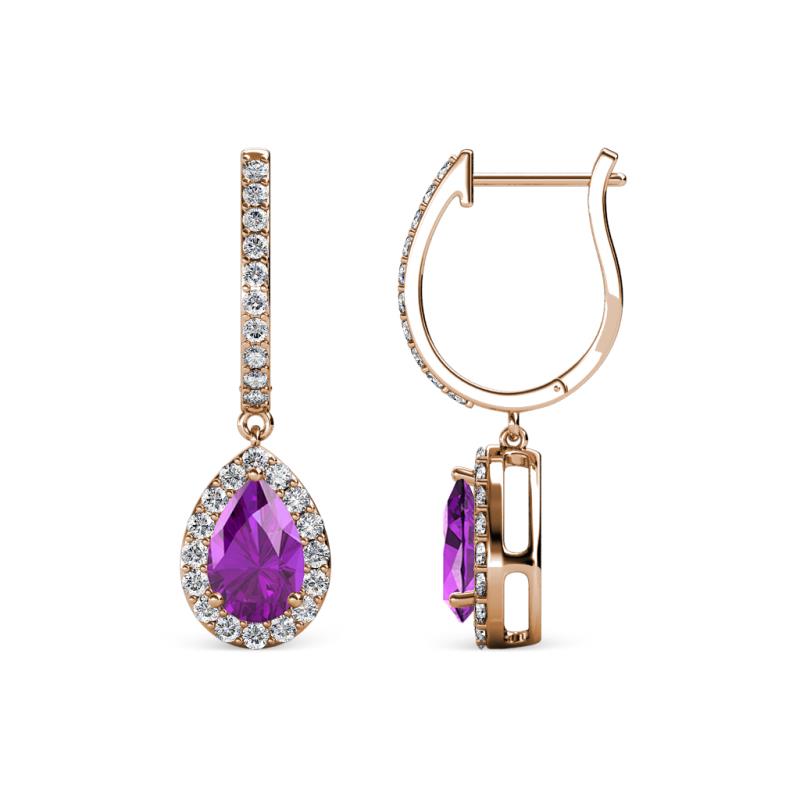 Ilona 1.26 ctw Amethyst Pear Shape (6x4 mm) with accented Diamond Halo Dangling Earrings 