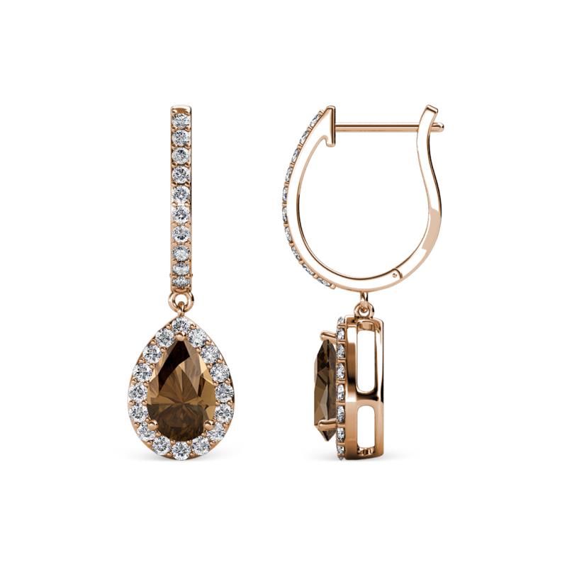 Ilona 1.16 ctw Smoky Quartz Pear Shape (6x4 mm) with accented Diamond Halo Dangling Earrings 