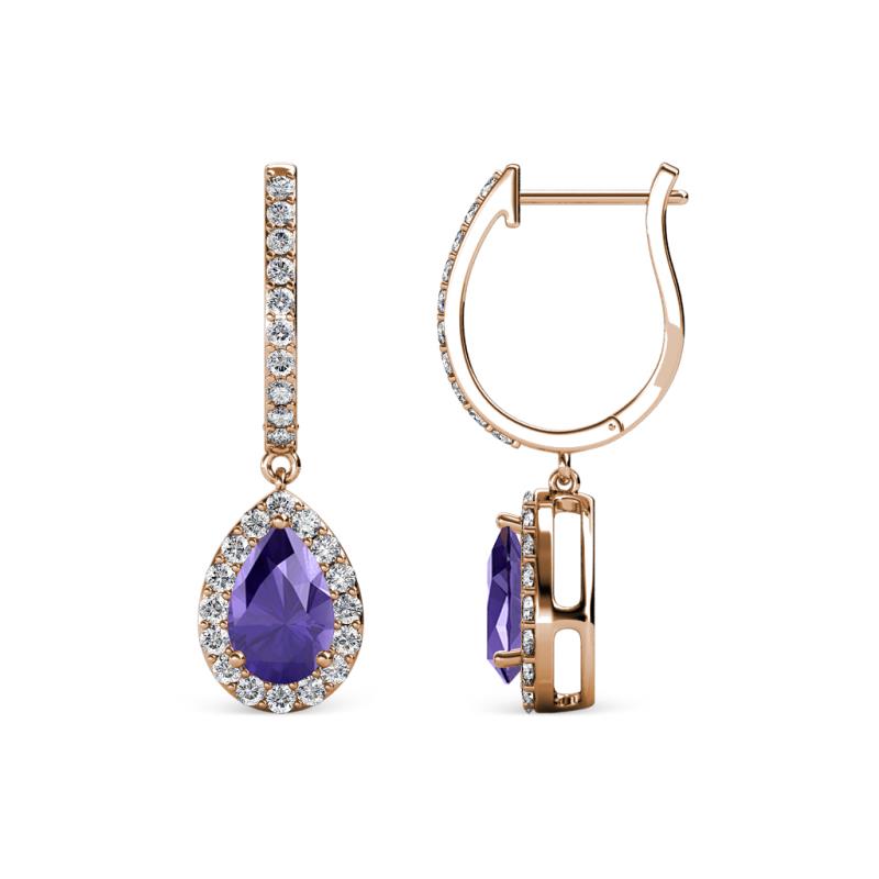 Ilona 1.16 ctw Iolite Pear Shape (6x4 mm) with accented Diamond Halo Dangling Earrings 