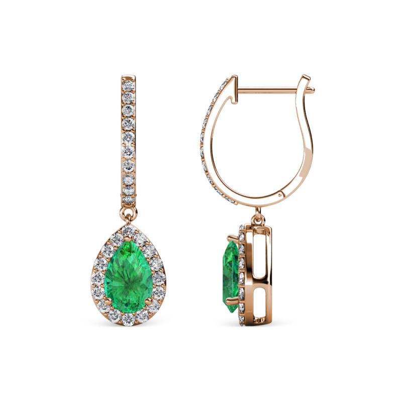 Ilona 1.26 ctw Emerald Pear Shape (6x4 mm) with accented Diamond Halo Dangling Earrings 
