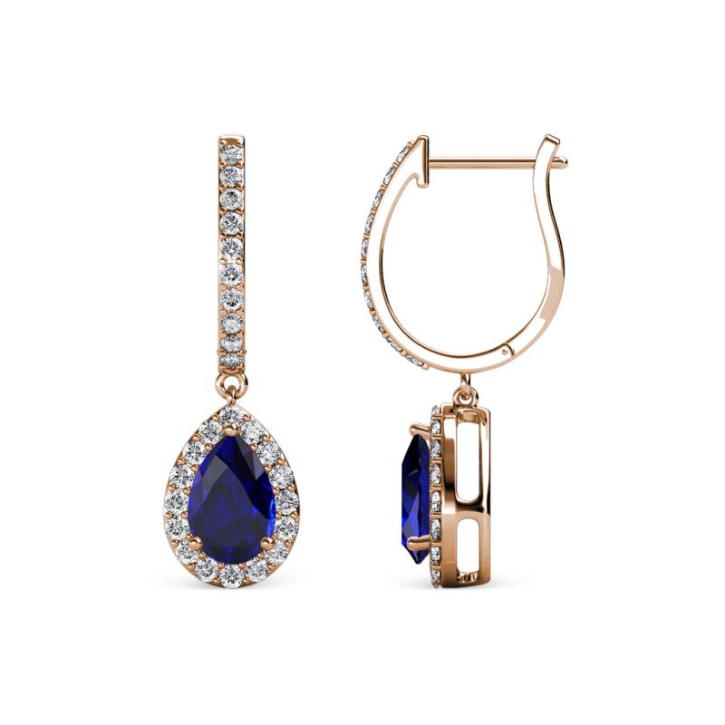 Ilona 1.66 ctw Blue Sapphire Pear Shape (6x4 mm) with accented Diamond Halo Dangling Earrings 