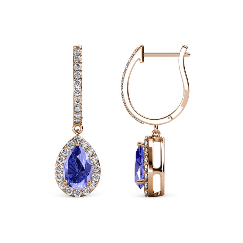 Ilona 1.36 ctw Tanzanite Pear Shape (6x4 mm) with accented Diamond Halo Dangling Earrings 