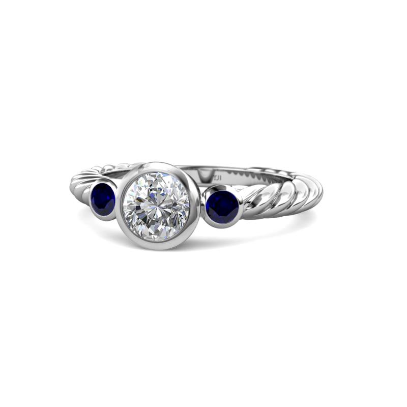 Azalea Blue Sapphire and Lab Grown Diamond Three Stone Engagement Ring 