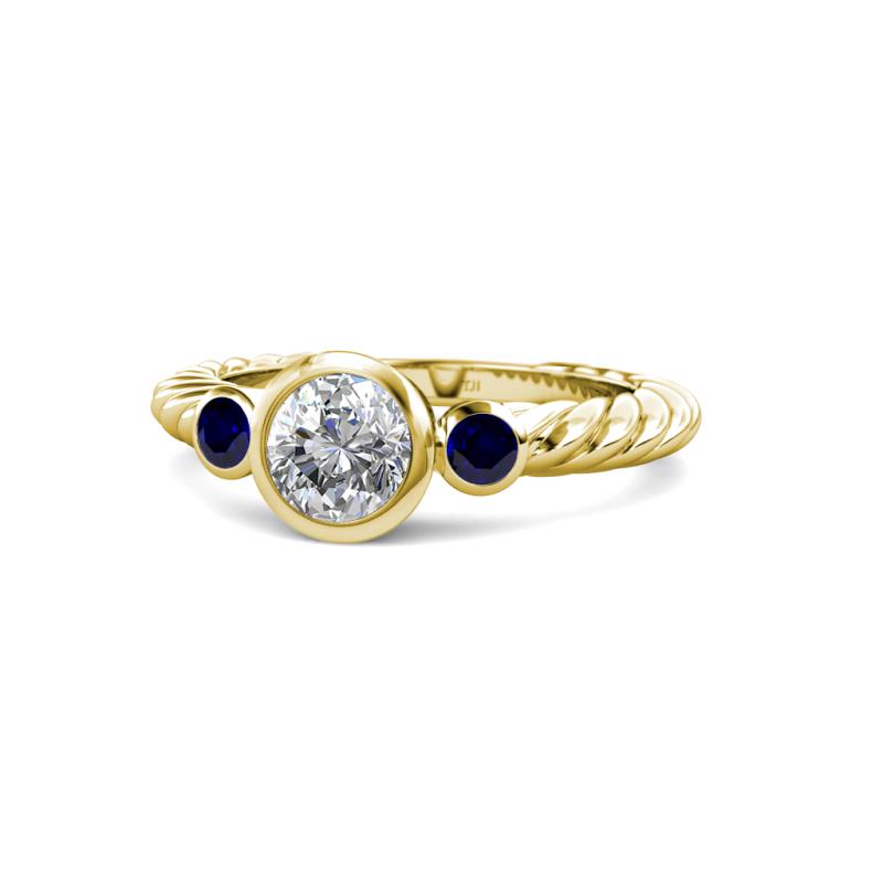 Azalea Blue Sapphire and Lab Grown Diamond Three Stone Engagement Ring 
