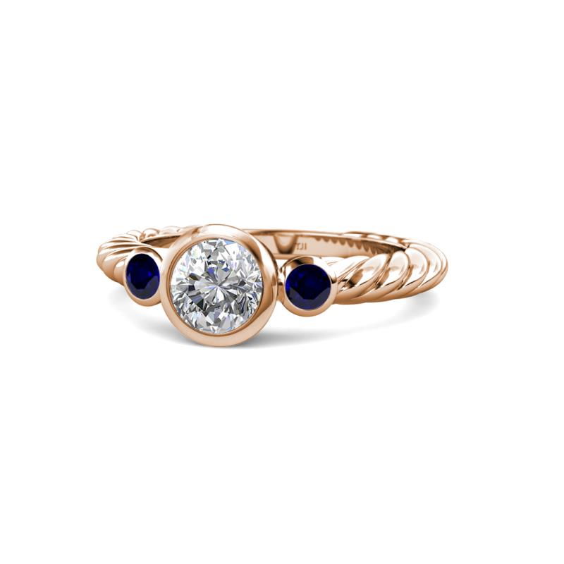 Azalea Blue Sapphire and Lab Grown Diamond Three Stone Engagement Ring 