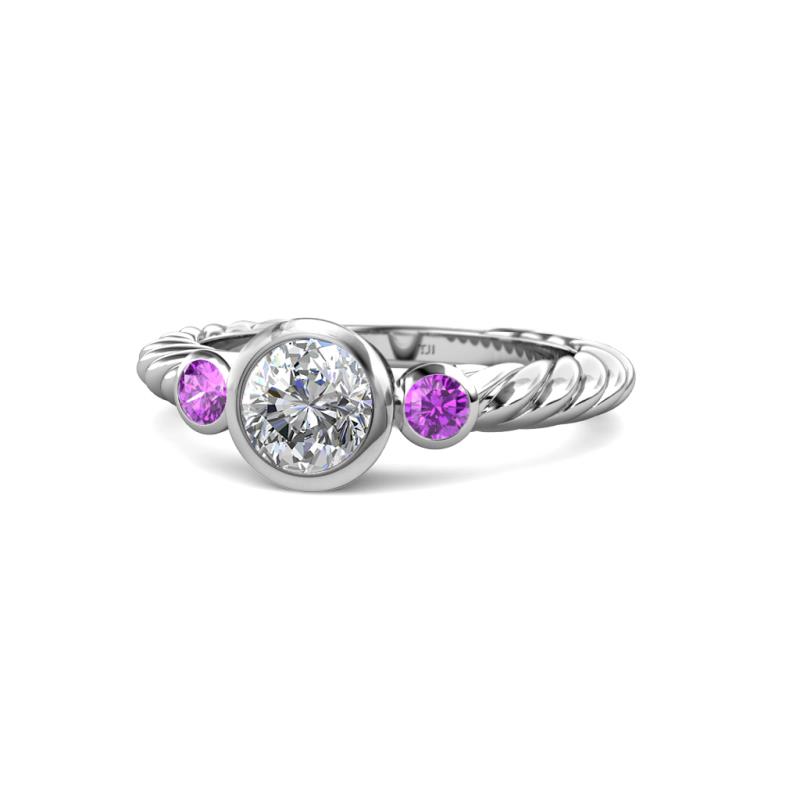 Azalea Amethyst and Lab Grown Diamond Three Stone Engagement Ring 