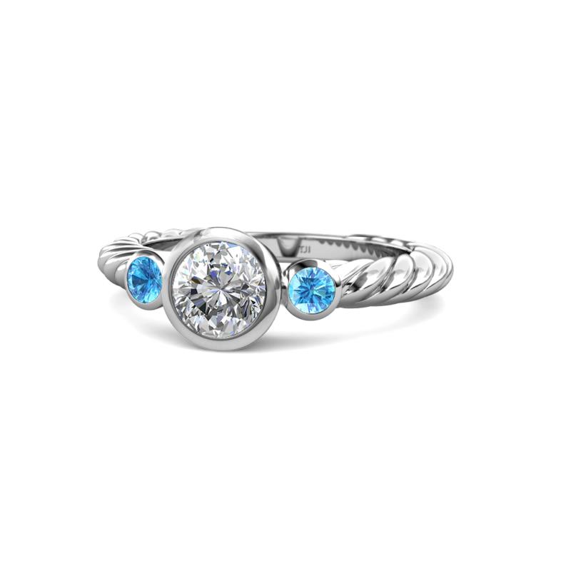 Azalea Blue Topaz and Lab Grown Diamond Three Stone Engagement Ring 