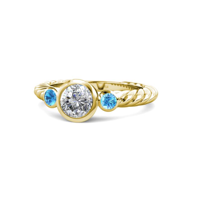 Azalea Blue Topaz and Lab Grown Diamond Three Stone Engagement Ring 