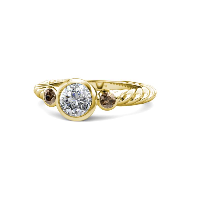 Azalea Smoky Quartz and Lab Grown Diamond Three Stone Engagement Ring 