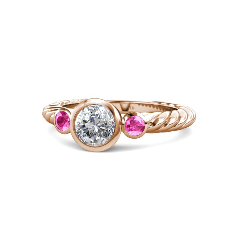 Azalea Pink Sapphire and Lab Grown Diamond Three Stone Engagement Ring 