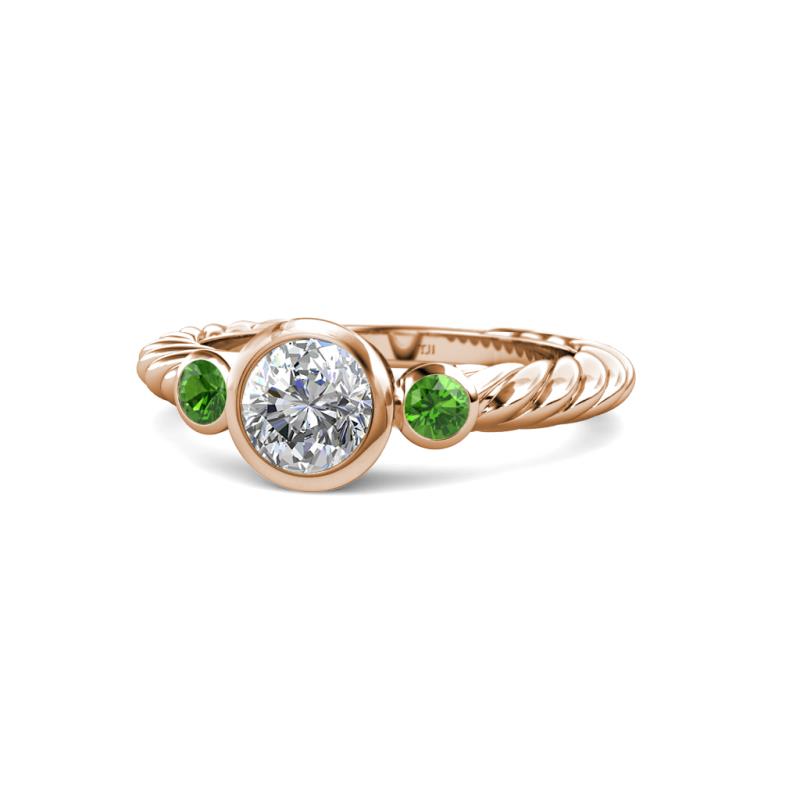 Azalea Green Garnet and Lab Grown Diamond Three Stone Engagement Ring 