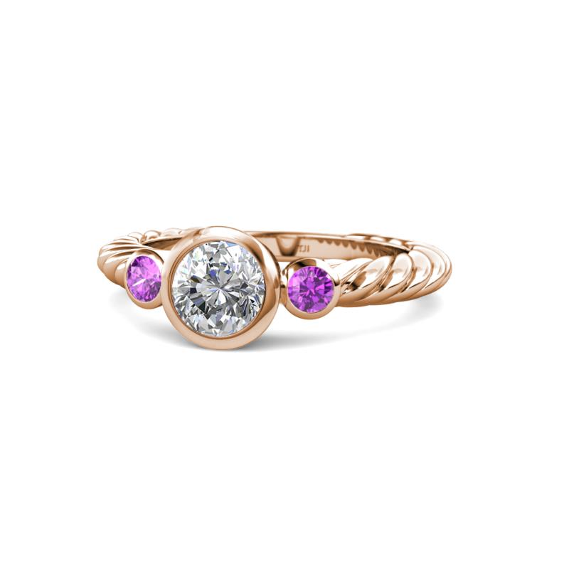 Azalea Amethyst and Lab Grown Diamond Three Stone Engagement Ring 