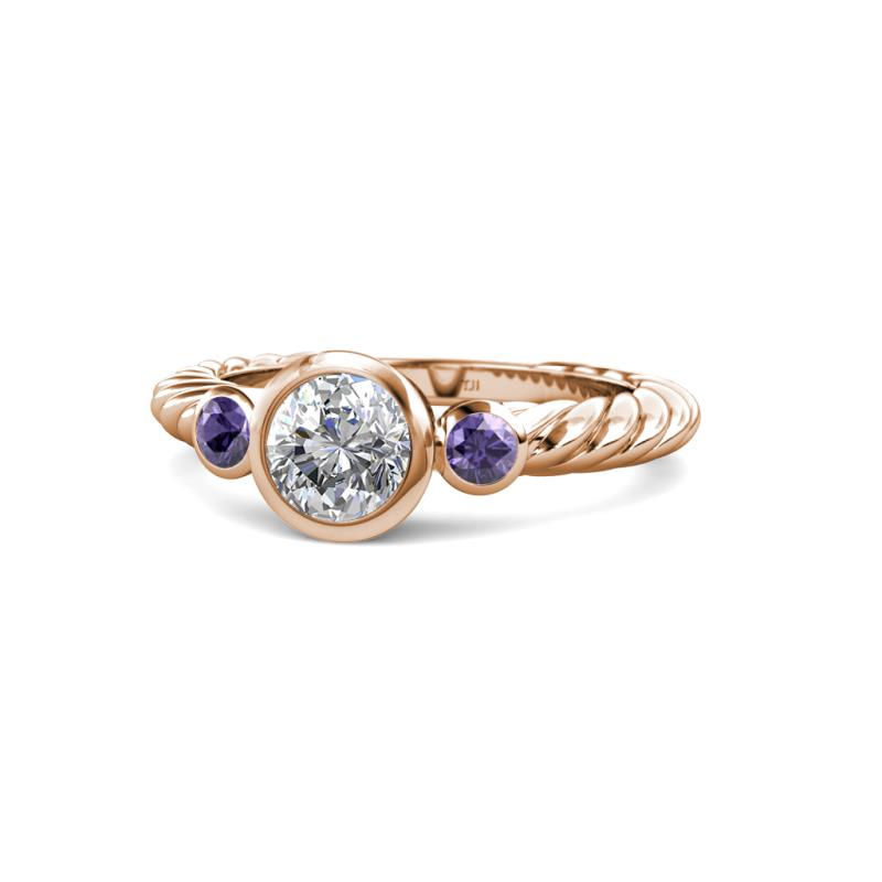Azalea Iolite and Lab Grown Diamond Three Stone Engagement Ring 