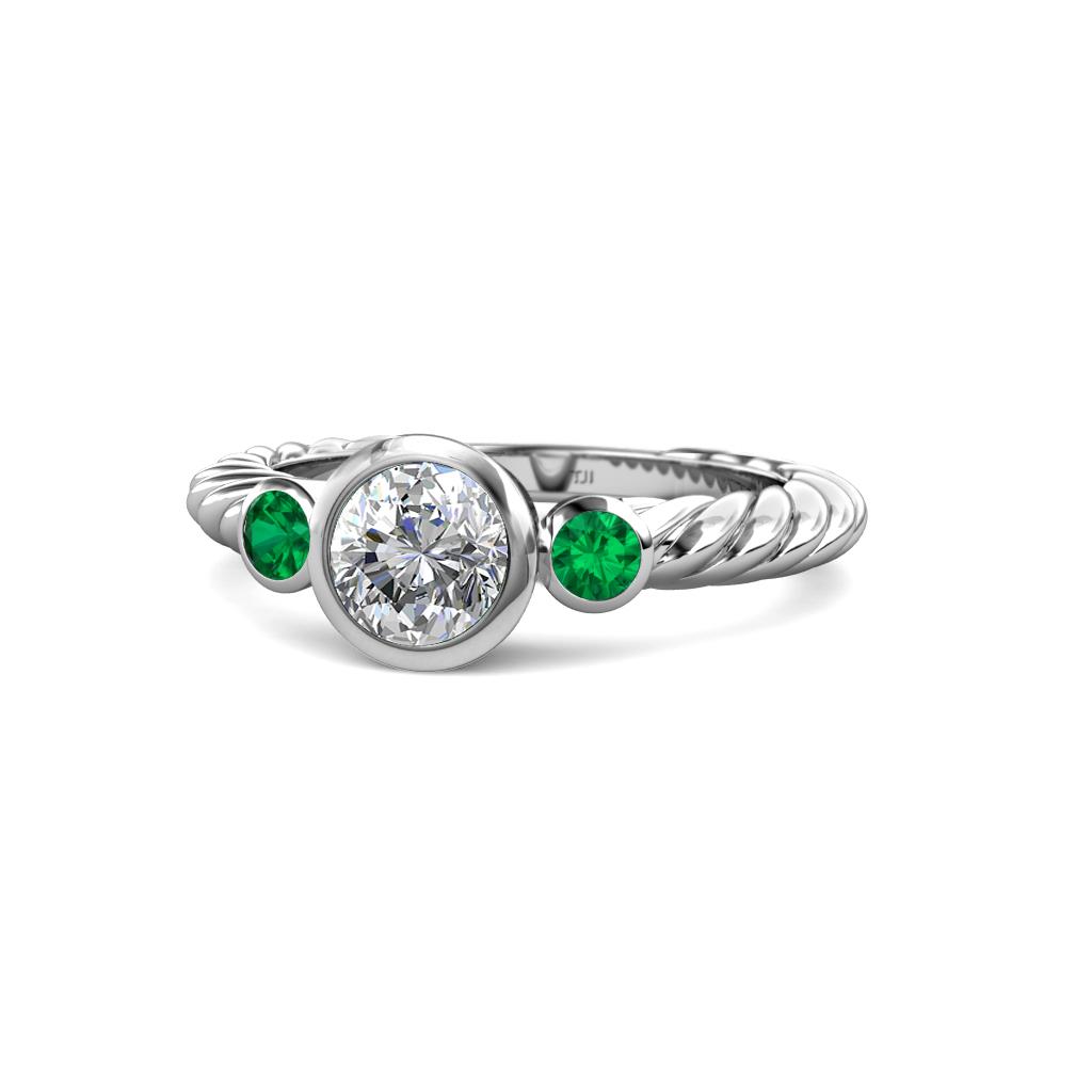 Azalea Emerald and Lab Grown Diamond Three Stone Engagement Ring 