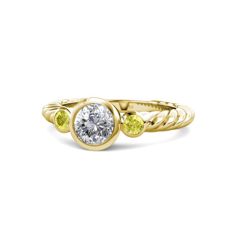 Azalea Yellow Diamond and White Lab Grown Diamond Three Stone Engagement Ring 