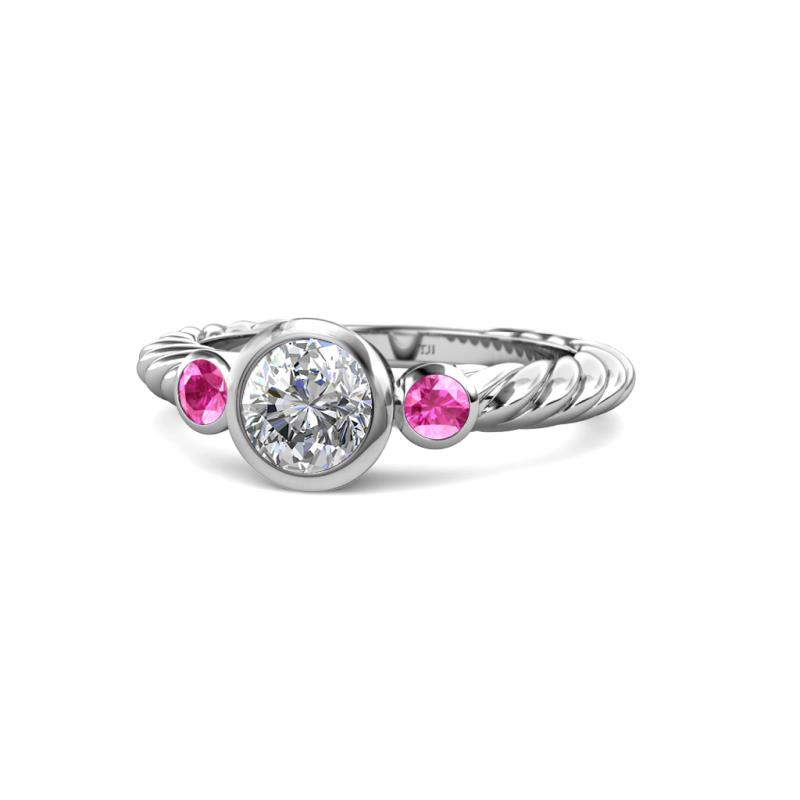 Azalea Pink Sapphire and Lab Grown Diamond Three Stone Engagement Ring 