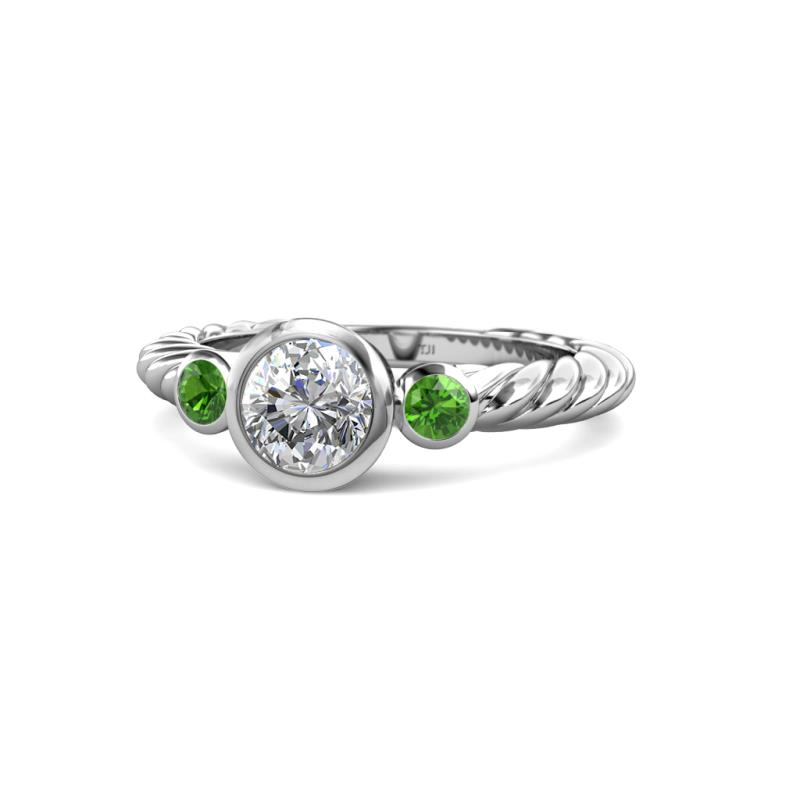 Azalea Green Garnet and Lab Grown Diamond Three Stone Engagement Ring 