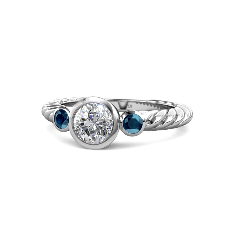 Azalea Blue Diamond and White Lab Grown Diamond Three Stone Engagement Ring 