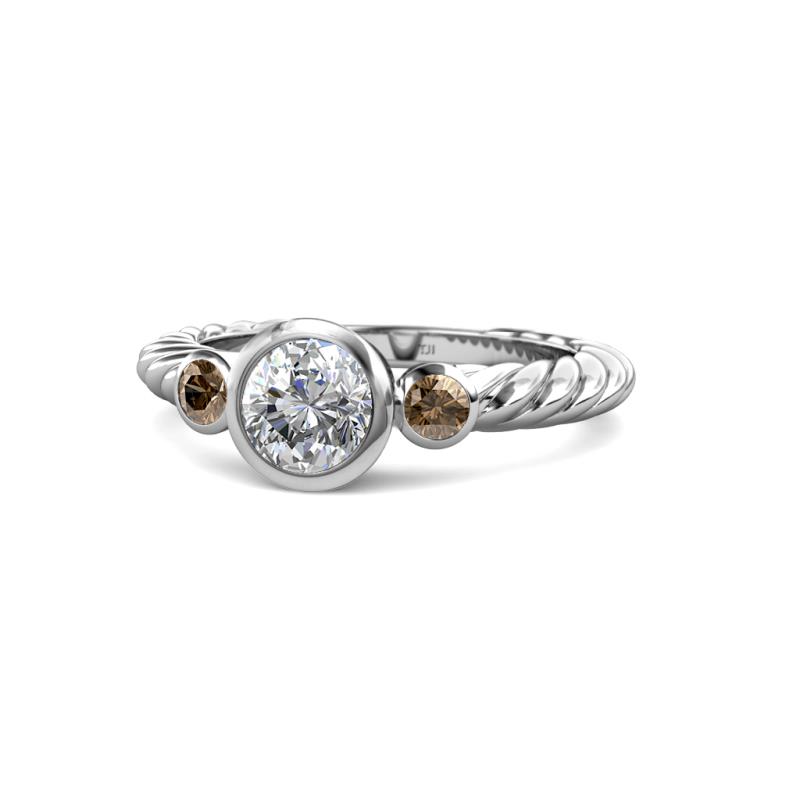 Azalea Smoky Quartz and Lab Grown Diamond Three Stone Engagement Ring 