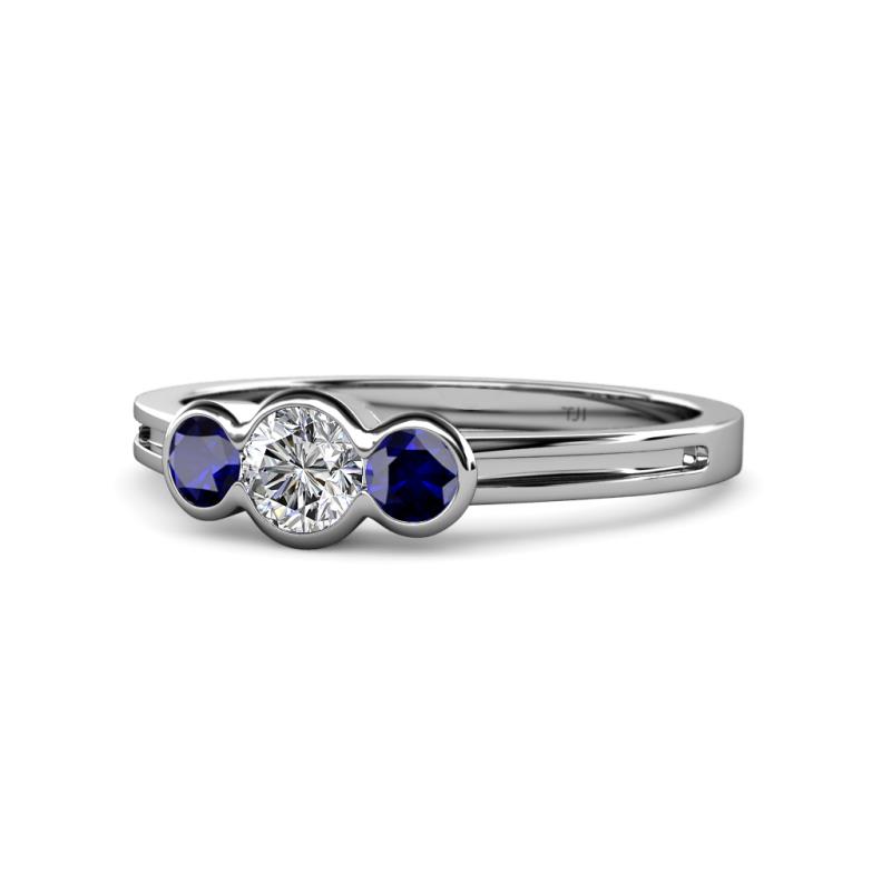 Irina 0.51 ctwLab Grown Diamond With Side Blue Sapphire Three Stone Engagement Ring 