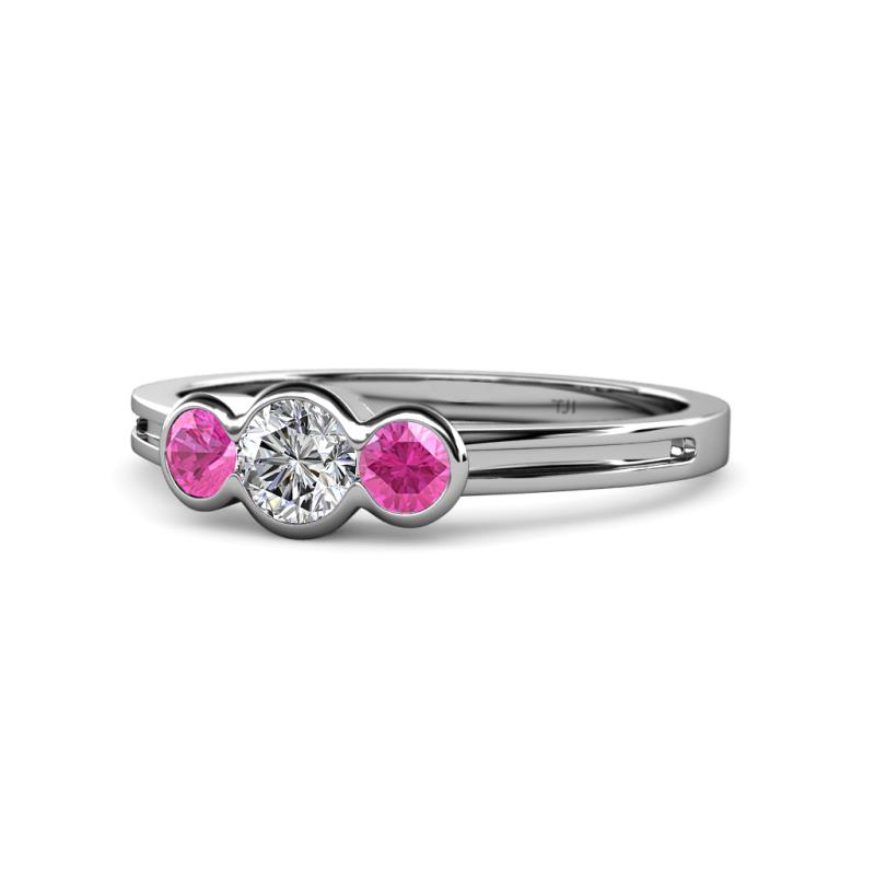 Irina 0.50 ctwLab Grown Diamond With Side Pink Sapphire Three Stone Engagement Ring 